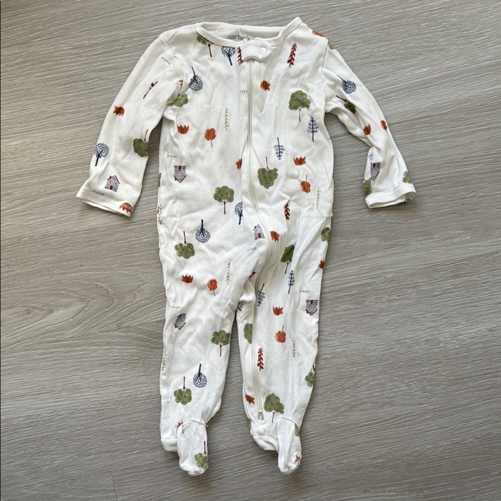 Cozy White Baby One Piece with Nature Print